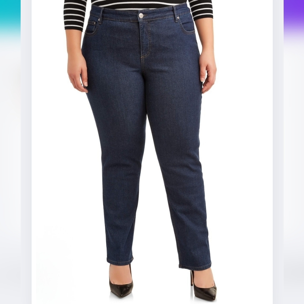 Terra & Sky 22W Like New Classic Straight Leg Jeans Dark Wash Blue Bx-3156